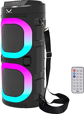 Majestic FIRE 9 – Speaker bluetooth, 3 effetti luci LED, ingressi USB/microSD/AUX-IN/MIC, Batteria ricaricabile, funzione TWS, telecomando, Impugnatura e tracolla per il trasporto