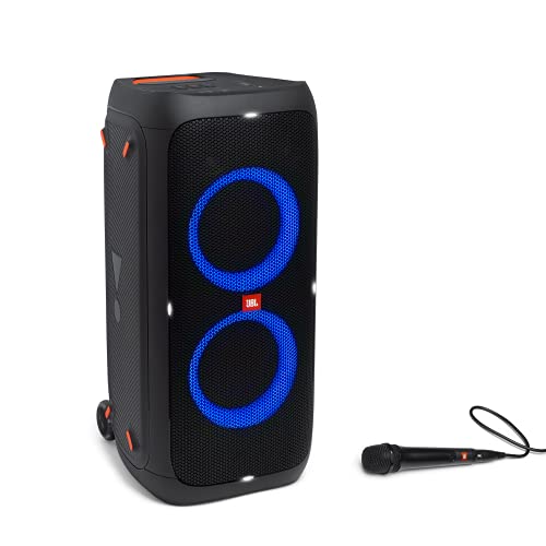 JBL Partybox 310MC Speaker Portatile per Feste, con Effetti di Luci, Microfono Cablato , Design IPX4 Resistente agli Schizzi, 18 Ore di Riproduzione, Nero