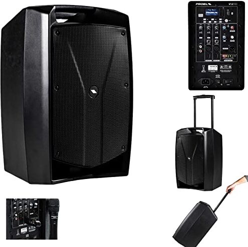 Proel V12FREE Sistema audio completo alimentato a batteria, Cassa Attiva Monitor Diffusore bi-amplificato a 2 vie da 400W di Picco, Nero (V12FREE)