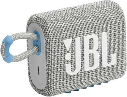 JBL GO 3 ECO Speaker Bluetooth Portatile, Cassa Altoparlante Wireless con Design Compatto, Resistente ad Acqua e Polvere IP67, Materiali Riciclati, fino a 5 h di Autonomia, USB, Bianco