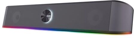 Trust GXT 1619 Rhox Soundbar PC Illuminata RGB, 12W Casse PC Stereo Speaker con Illuminazione Regolabile, Alimentazione USB, Jack 3.5 mm, Altoparlanti per Computer, Laptop, TV Nero/Grigio