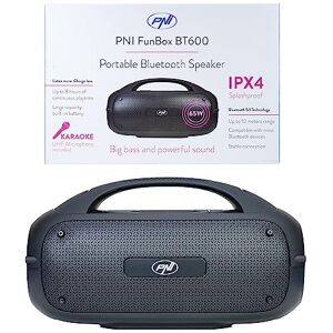 PNI FunBox BT600 altoparlante portatile, con Bluetooth, 65W, lettore MP3, lettore di schede, USB, microfono wireless, batteria 4400mAh, IPX4 PNI FunBox BT600 altoparlante portatile, con Bluetooth, 65W, lettore MP3, lettore di schede, USB, microfono wireless, batteria 4400mAh, IPX4