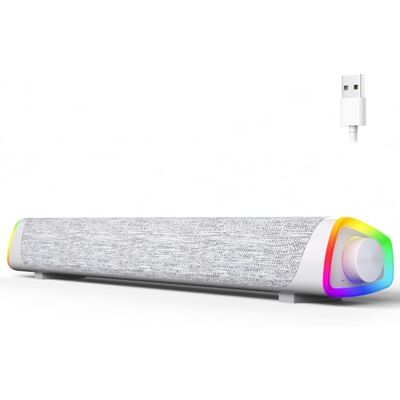 SOULION Casse per PC, Bluetooth V5.3 Altoparlanti per computer, alimentata tramite USB, luci LED colorate, Soundbar per PC, desktop, laptop, Bianco SOULION Casse per PC, Bluetooth V5.3 Altoparlanti per computer, alimentata tramite USB, luci LED colorate, Soundbar per PC, desktop, laptop, Bianco