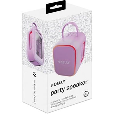 Celly – Speaker Bluetooth 10 W con 2 Microfoni Wireless, LED RGB, Batteria Ricaricabile, Ideale per Bambini e Karaoke, Colore Viola Celly – Speaker Bluetooth 10 W con 2 Microfoni Wireless, LED RGB, Batteria Ricaricabile, Ideale per Bambini e Karaoke, Colore Viola