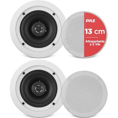 Pyle Altoparlanti Casse Audio da Incasso a Soffitto Bianchi 13,3 cm, Coppia Altoparlanti 2 Vie con Woofer Midbass e Tweeter da 2,5 cm, 80Hz–20kHz, 150 Watt, Installazione Facile Pyle Altoparlanti Casse Audio da Incasso a Soffitto Bianchi 13,3 cm, Coppia Altoparlanti 2 Vie con Woofer Midbass e Tweeter da 2,5 cm, 80Hz–20kHz, 150 Watt, Installazione Facile
