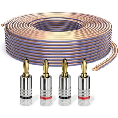 PureLink Cavo per altoparlanti con connettori a banana, cavo audio OFC 2x4,00mm² (0,10mm), 20,0m, 4 connettori, rame puro per casse HiFi e subwoofer, marcatura polarità, trasparente PureLink Cavo per altoparlanti con connettori a banana, cavo audio OFC 2x4,00mm² (0,10mm), 20,0m, 4 connettori, rame puro per casse HiFi e subwoofer, marcatura polarità, trasparente