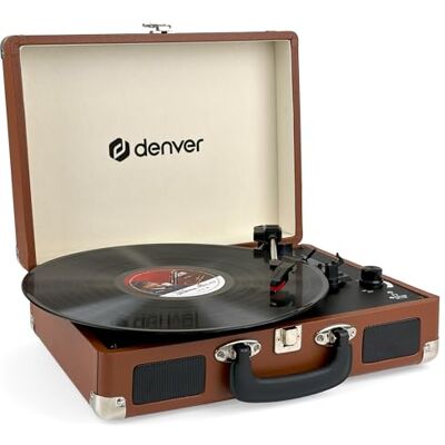 Denver Giradischi Portatile con Altoparlanti e USB, Marrone Giradischi portatile: 33⅓, 45 e 78 giri, altoparlanti, digitalizzazione USB, auto-stop e uscita RCA Denver Giradischi Portatile con Altoparlanti e USB, Marrone Giradischi portatile: 33⅓, 45 e 78 giri, altoparlanti, digitalizzazione USB, auto-stop e uscita RCA