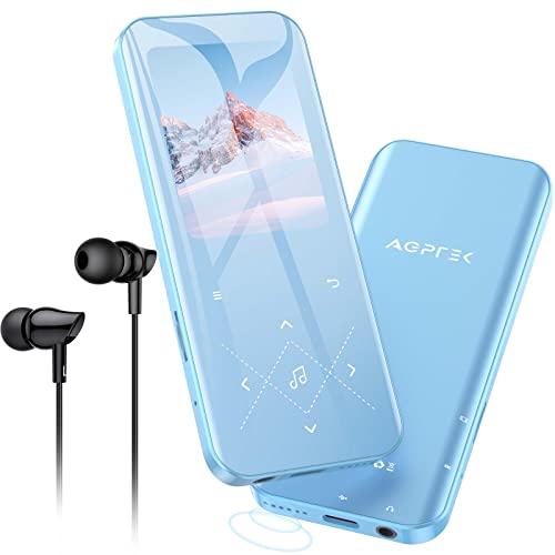 AGPTEK MP3 Bluetooth 5.3 con Auricolare,32 GB Lettore Musicale HiFi in Metallo con Schermo a Colori TFT da 2,4",con Altoparlante,Pulsante a Sfioramento/Radio FM/Registrazione,Supporto TF-128 GB (Blu)
