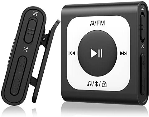 AGPTEK 64GB Lettore MP3 Bluetooth 5.0 con Clip, Mini Lettore Musicale Portatile Suono Senza Perdita con Radio FM, Contiene 13000+ Brani, Ideale per lo Sport, Nero (Cuffie non incluse)