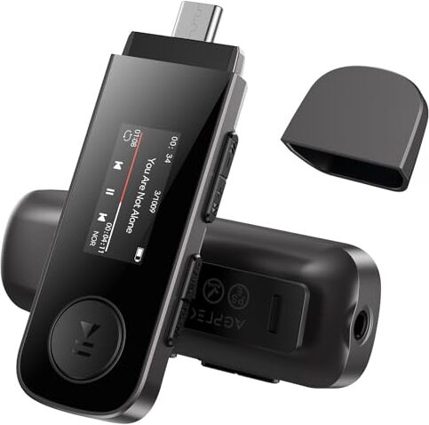 AGPTEK 64GB Lettore MP3, Bluetooth 5.3 MP3 Type-C Sport Clip Lettore Musicale Portatile HiFi Lossless con Radio FM/Registratore, Lettore MP3 Supporta Telefono