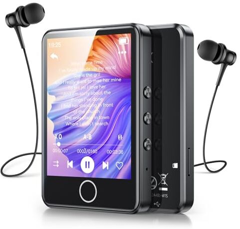 AGPTEK 64GB Lettore MP3 Bluetooth 5.3, 2,8" Full Touch Schermo, MP3 HiFi Lossless Musicale Portatile, Player con Line-in, Altoparlante, Radio FM, Registrazione, E-Book, Supporta 128GB TF (Non Incluso)