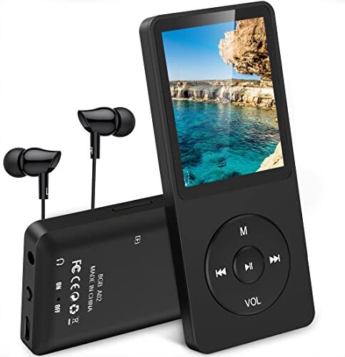 AGPTEK Lettore MP3 8GB Lettore MP3 Portatile con Schermo 1,8 Pollici, Radio FM, Piccolo Musicale MP3 Running Sportivo, Supporto Massimo Memory Card TF 64GB, Nero