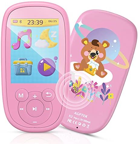 AGPTEK MP3 Bambini,  Lettore MP3 MP4 con Grande schermo da 2,4 Pollichi 8GB, MP3 Player Portatile con Altoparlanti, FM, Registratore, Foto, Video, Cordino, per Regalo Natale, Compleanno, Supporta 128GB