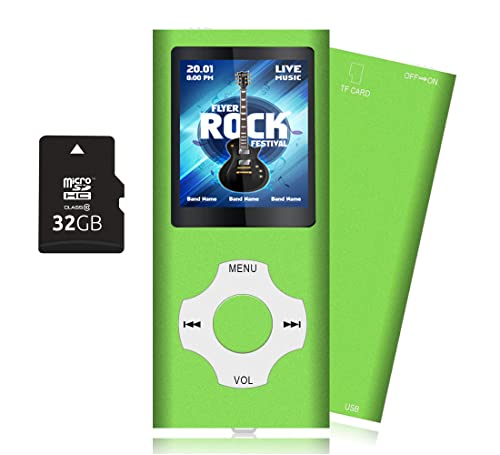 Tabmart 32GB Lettore MP3, Metal Hi-Fi capacità di Musicale Portatile Lettore MP3 Sound MP4 Lettore Multifunzione 18 Ore di Riproduzione Continua, Verde