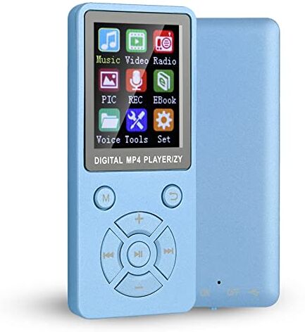 Plyisty Lettore MP3 MP4 da 32 GB con Bluetooth 4.2, lettore musicale portatile con schermo a colori da 1,8 ", 6-8 ore, supporto per e-book, immagini, video, radio, registrazione(blu)