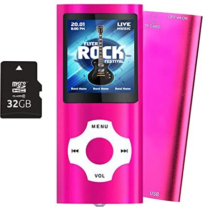 Tabmart 32GB Lettore MP3,  Metal Hi-Fi Capacità Di Musicale Portatile Lettore MP4 Ad Alta Risoluzione Con 1,8 Pollici Schermo MP3 Lettore Multifunzione 18 Ore Di Riproduzione Continua, Rosa