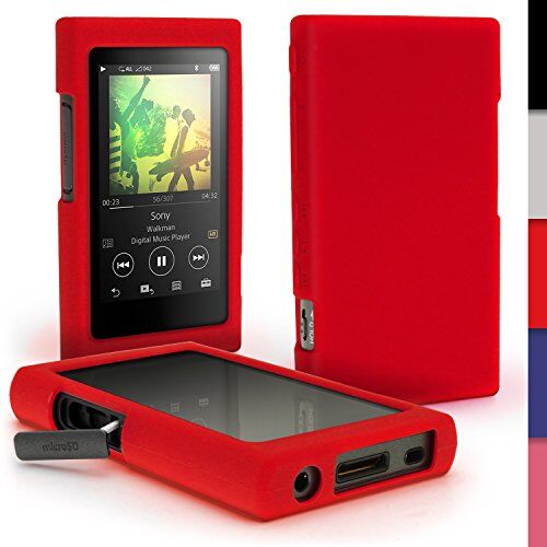 igadgitz U6413 Rosso Custodia Silicone Case Cover Compatibile con Sony Walkman NW-A35 NW-A40 NW-A45 Lettore MP3 + Prottore Schermo