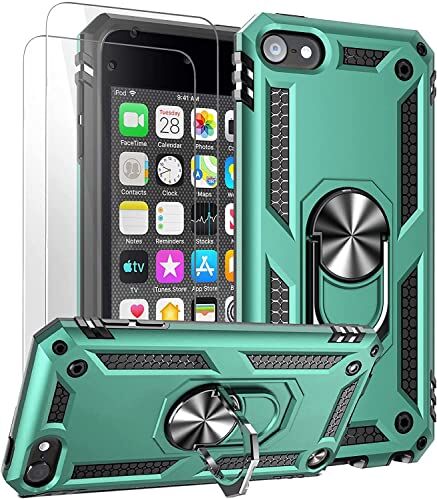 ULAK Cover iPod Touch 7 6 5 Generazione, Morbida TPU + Rigida PC Custoida con supporto e 2 Pezzi Pellicola Prottetiva per Apple iPod Touch 5a 6a 7a, Verde