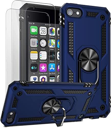 ULAK Cover iPod Touch 7 6 5 Generazione, Morbida TPU + Rigida PC Custoida con supporto e 2 Pezzi Pellicola Prottetiva per Apple iPod Touch 5a 6a 7a, Blu