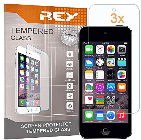 REY Pack 3X Pellicola salvaschermo per iPod Touch 5-6 y iPod 7 2019, Vetro temperato, di qualità Premium