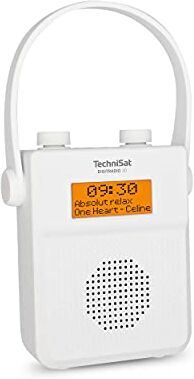 TechniSat DIGITRADIO 30 radio da doccia impermeabile DAB+ (radio digitale DAB, FM, batteria ricaricabile integrata, Bluetooth, IPX5, sveglia, memoria preferiti, jack per cuffie) bianco