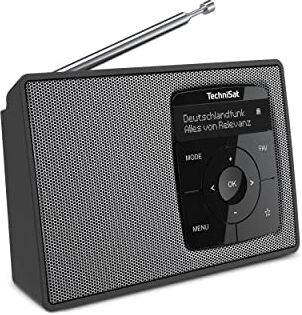 TechniSat DIGITRADIO 2 Radio portatile DAB+/FM con batteria (con streaming audio Bluetooth, sveglia, display OLED, presa per cuffie, altoparlante 1 W RMS), nero/argento