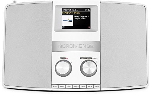 Nordmende Transita 400 Internet radio (DAB+, FM, radio stereo, W-LAN, Spotify Connect,streaming audio Bluetooth,NFC, display a colori, sveglia, jack per cuffie, 2 x 10 Watt, 2 AUX-In) bianco/argento