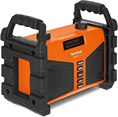 TechniSat DIGITRADIO 230 OD Radio da cantiere DAB+ (DAB+, DAB, FM, USB, AUX in, Bluetooth, potente batteria ricaricabile, memoria preferiti, 2 altoparlanti stereo da 6 watt) arancione