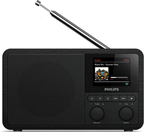 Philips Radio Internet Dab+ Pr802/12 Radiosveglia Dab+ (Bluetooth, Dab+, Sleep Timer, Dual Alarm, Spotify Connect) Nero