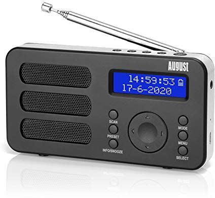 August Radio Digitale Portatile DAB+/DAB/FM  MB225 Funzione RDS, 40 Preset Radio Portatile Stereo/Mono Dual Sveglia Batteria Ricaricabile Presa per Cuffie Nero