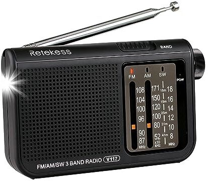 Retekess Radio Mini,Radiolina Portatile AM FM SW,Radio a Pile,Auricolare,Con un'Eccellente Qualità del Suono,Walkman,Camping,per Anziani (Nero)