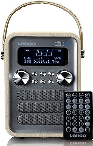 Lenco PDR-051 Radio portatile DAB+ Retro – PLL FM Radio con Bluetooth – Batteria integrata – 1800 mAh – Orologio e timer – 5 Watt RMS – Telecomando – Tortora