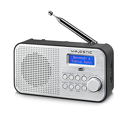 Majestic RT 194 DAB – Radio portatile DAB/DAB+/FM display LCD, batteria ricaricabile, uscita cuffie, sveglia due allarmi e tre suonerie, nero