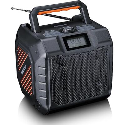 Lenco ODR-160BK Radio DAB+/FM, altoparlante Bluetooth, antiurto e impermeabile, lettore di schede SD, AUX-In, 35 W RMS, durata della batteria 20 ore, funzione di ricarica USB Lenco ODR-160BK Radio DAB+/FM, altoparlante Bluetooth, antiurto e impermeabile, lettore di schede SD, AUX-In, 35 W RMS, durata della batteria 20 ore, funzione di ricarica USB