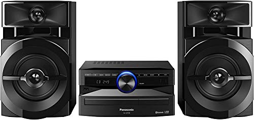 Panasonic SC- UX100E-K Sistema Mini, 300 W, Speaker a 2 Vie, Woofer da 13 cm, Lettore CD, CD-R/R W, Bluetooth, USB, Radio 30FM/15AM RDS, AUX, Audio di Qualità, Illuminazione Blu, Nero