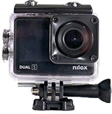 Nilox , Action Cam Dual S, Action Camera Risoluzione 4K/60 fps, Grandangolo a 170°, Schermo Posteriore Touch Screen, Impermeabile fino a 30 m con Custodia Stagna,con Attacchi Adesivi, Kit di Montaggio