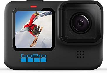 GoPro HERO10 Black Action Camera impermeabile con LCD anteriore e schermi posteriori touch, Video Ultra HD 5.3K60, Foto da 23 MP, Streaming live 1080p, Webcam, Stabilizzazione, Nero (Black)