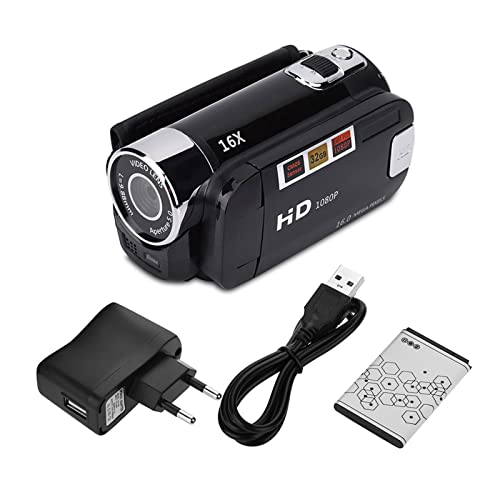 wendeekun Videocamera Videocamera, Videocamera Digitale Full HD Ad Alta Definizione Zoom 16X, Sensore COMS Rotazione a 270°, Schermo a Colori da 2,4 Pollici Registrazione Video Vlogging Videocamera DV(Nero)