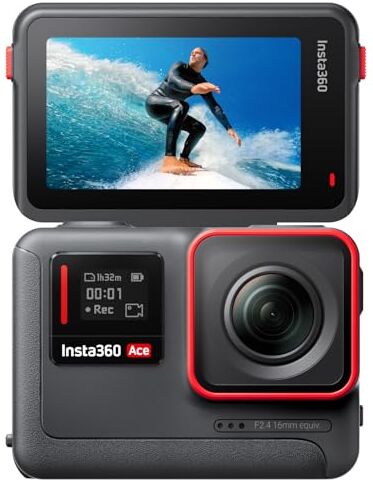 Insta360 Ace Action cam impermeabile 4K120fps, Sensore 1/1.2" con riduzione del rumore, Video HDR, Foto in 48MP, schermo orientabile da 2,4", facile montaggio magnetico e funzioni IA.