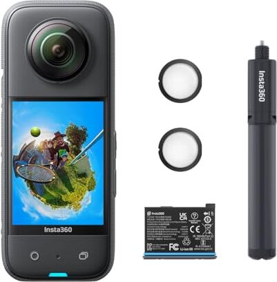 Insta360 X3 All Purpose Kit Action Cam 360 impermeabile con sensore da 1/2", foto 360 da 72MP, video 360 5.7K, stabilizzazione, touch screen 2,29", vibrazione, editing IA, live streaming