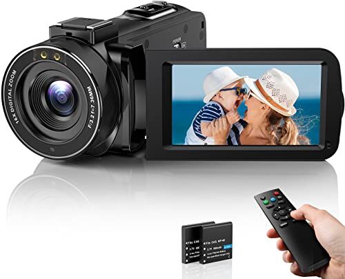 DPFIHRGO Videocamera Digitale FHD 1080P Camcorder 30FPS Vlogging Camera per Youtube 16X Zoom Digitale e IR Visione Notturna 3.0" IPS Schermo Videocamera Camcorder con 2 Batterie e Telecomando