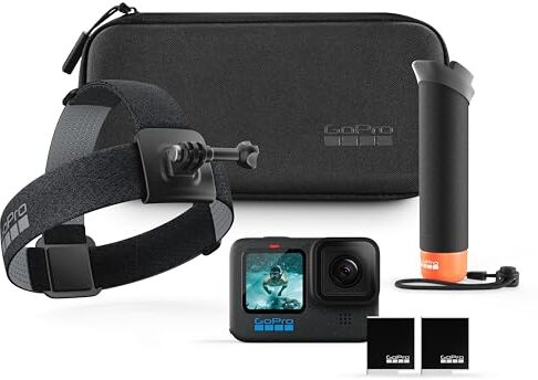 GoPro Pacchetto accessori HERO12: include fotocamera HERO12 Black, The Handler (impugnatura mobile), fascia per la testa 2.0, batteria ricaricabile Enduro (2 in totale) e custodia per il trasporto