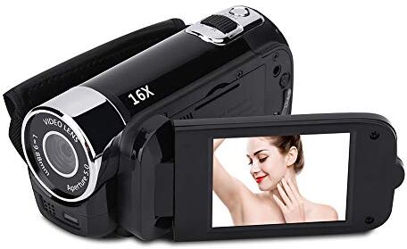 CCYLEZ Videocamera, Videocamera Digitale Ad Alta Definizione 4X, Videocamera DV Full HD, Videocamera con Rotazione di 270°, Supporto Memoria 32G, per Feste in Casa, Picnic All'aperto, Campeggio(Nero UE)