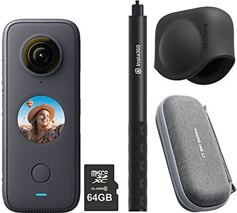 Insta360 ONE X2 360 gradi Action Camera PRO Kit include 64 GB Micro SDHC Card + Custodia + Selfie Stick + Lens Cap, nero