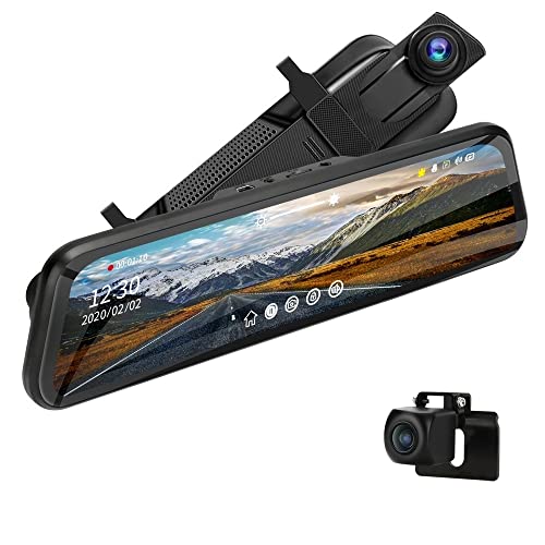 Jansite 24H Monitor Parcheggio Dash Cam Specchietto Retrovisore 10'' con Hardwire kit, 1080P Touchscreen Telecamera per Auto Retrovisione,Sensore G, Registrazione Loop, 170° Visione Notturna