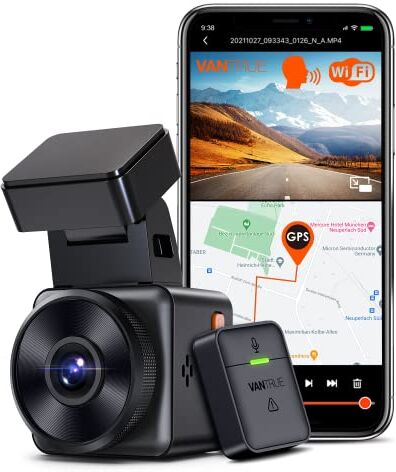 VANTRUE E1 WiFi GPS Dash Cam, 2596x1944P 30FPS Telecamera Per Auto a condensatore con Schermo IPS da 1,54 Pollice a 160°, Monitoraggio del parcheggio 24 ore， Telecomando e controllo vocale, Max 512G