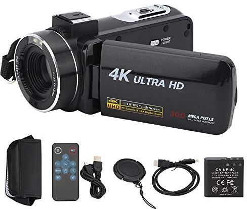 PUSOKEI Videocamera Digitale, videocamera 4K ad Alta Definizione Anti-Vibrazioni con Schermo Touch IPS da 3 Pollici, videocamera con Zoom 18X da 30,0 MP e Batteria e Telecomando