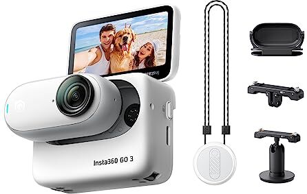 Insta360 GO 3 Kit Action (64GB) Action cam piccola e leggera, versatile per i POV. Montala ovunque, Stabilizzazione, Action Pod multifunzionale, cam impermeabile per ogni sport, viaggio e Vlog