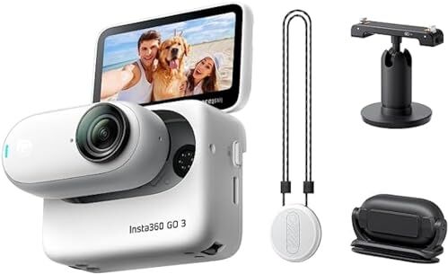 Insta360 GO 3 (64GB) Action cam piccola e leggera, versatile e portatile per i POV. Montala ovunque, Stabilizzazione, Action Pod multifunzionale, cam impermeabile per ogni sport, viaggio e Vlog