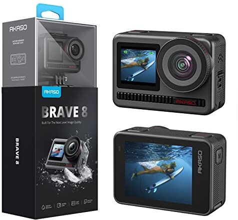 AKASO Brave 8 4K60FPS Action Cam, Foto da 48MP Videocamera Subacquea Doppio Touchscreen Grandangolare 16x Slo-mo Stabilizzazione SuperSmooth, Fotocamera Subacquea con Telecomando e Kit di Accessori